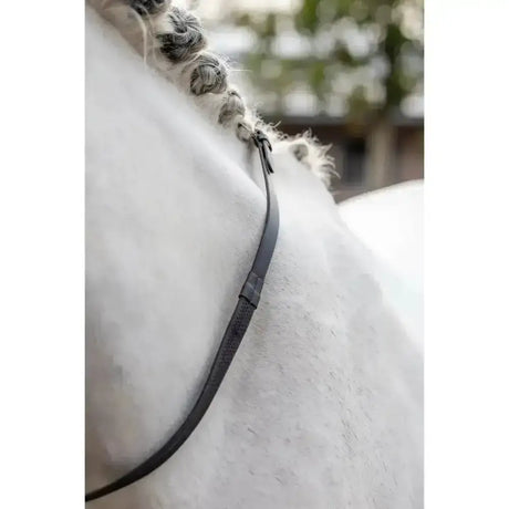 Black leather horse bridle strap with a sleek design for lemieux rubber reins offering a light grip feel practical reins