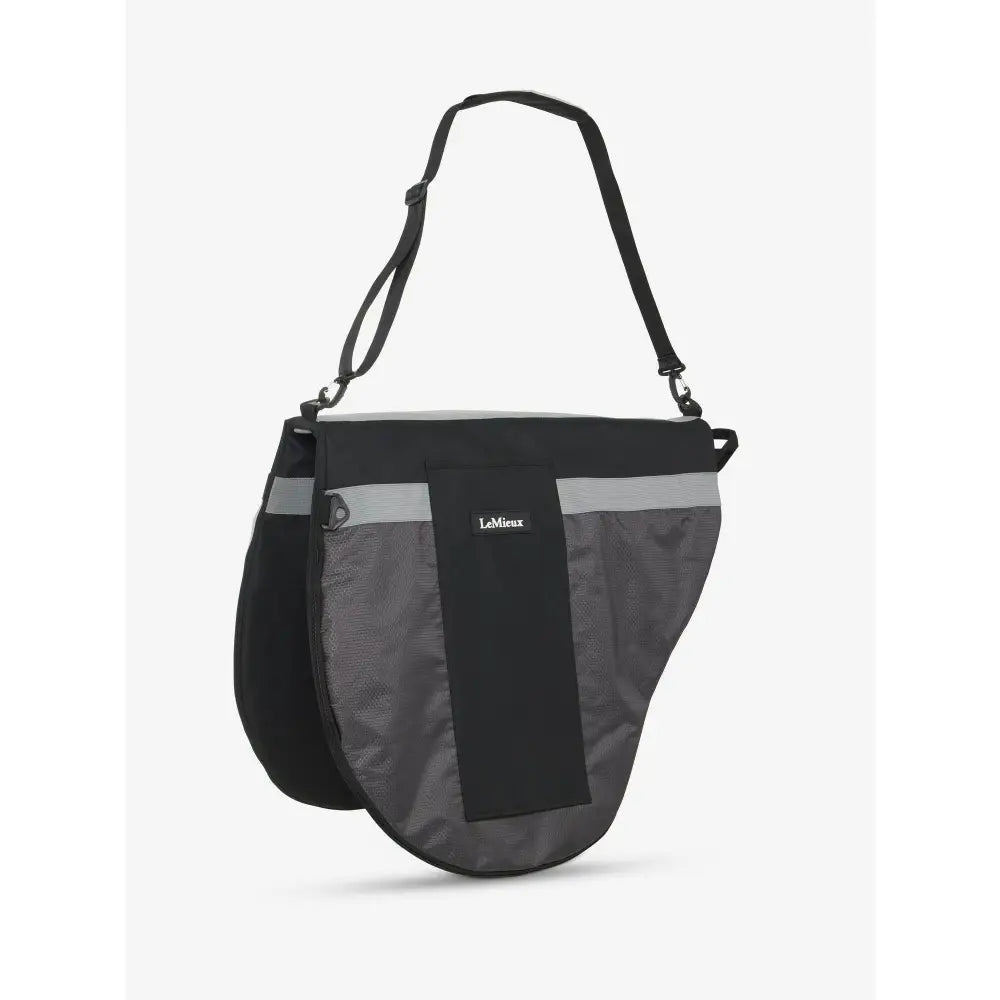 Black and gray lemieux saddle carry bag black with reflective stripes for easy visibility and safe saddle transport
