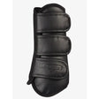 Black leather lemieux schooling boots with three velcro straps and strike proof shell for school use