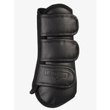 Black leather lemieux schooling boots with three velcro straps and strike proof shell for school use