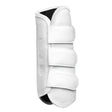 Lemieux schooling boots white horse leg guard with strike proof shell, three velcro straps, and black interior lining