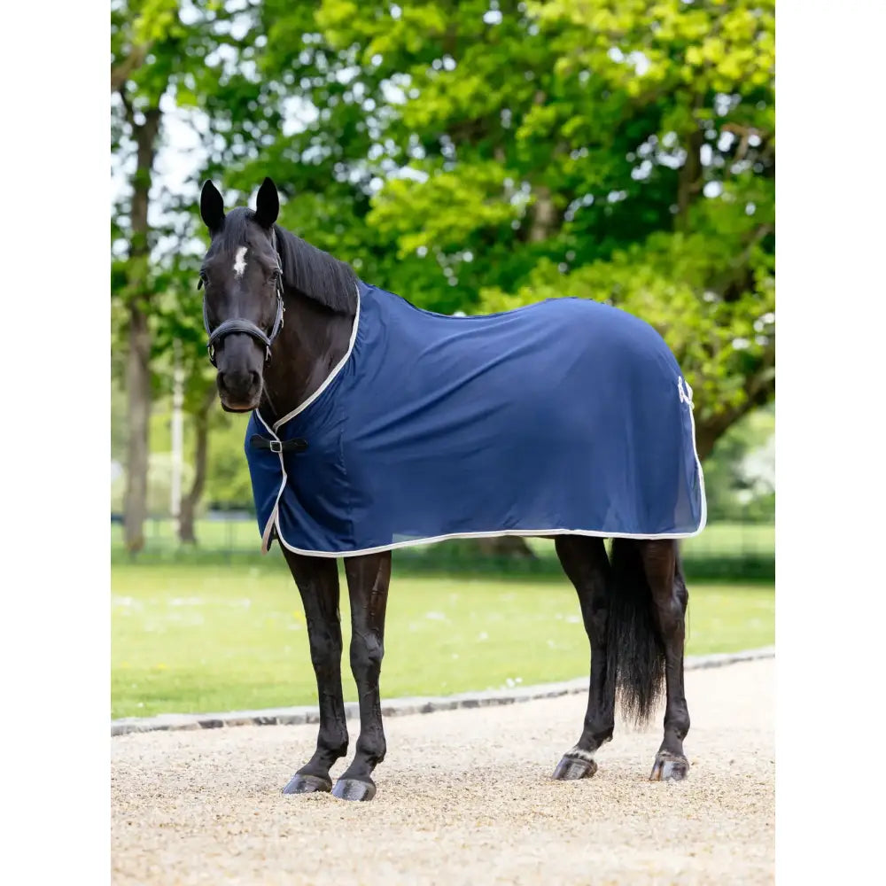 Navy blue horse blanket with white trim lemieux scrim navy perfect for lightweight summer coverage