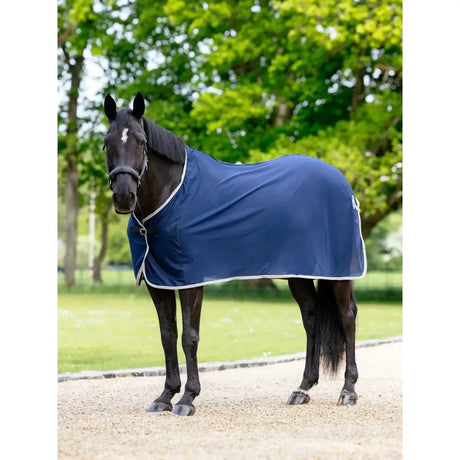 Navy blue horse blanket with white trim lemieux scrim navy perfect for lightweight summer coverage