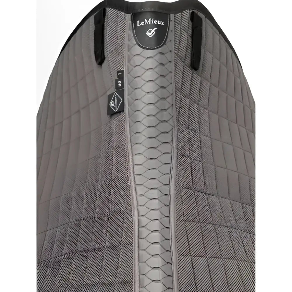 Gray quilted dressage square polar with black trim and central snake-skin panel for incredible heat pick-up cooling effect