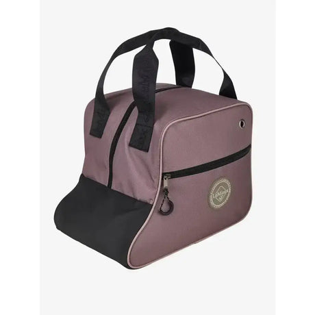 A mauve and black lemieux short boot bag walnut made of strong denier nylon with reinforced handles and zipper details