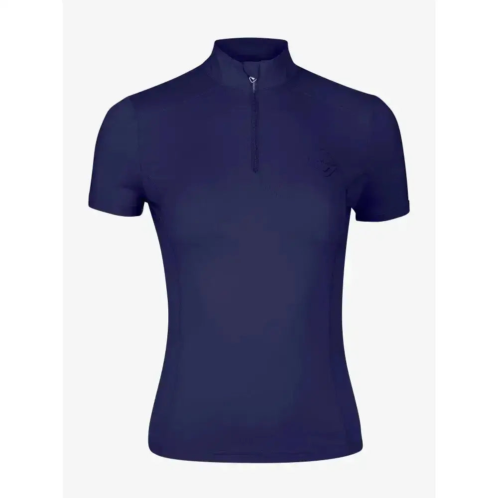Navy blue lemieux short sleeve base layer polo with half-zip collar and subtle logo on left chest perfect for layering