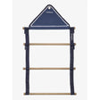 LeMieux show rug hanging rack navy with navy blue fabric, light wood rungs, and white stitching for easy rug hanging