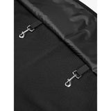Black fabric dog carrier with shiny black nylon lining and silver metal d-rings from lemiuex show stable drape black