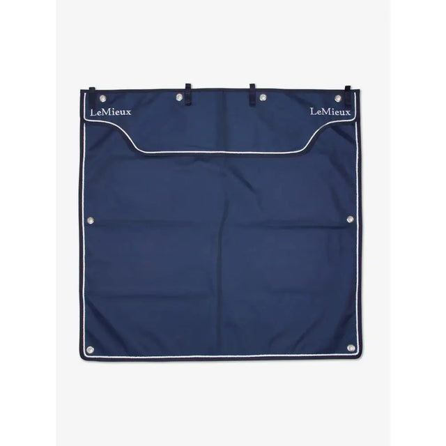 Navy blue lemieux show stable drape with white trim and silver grommets perfect stable drape navy blanket
