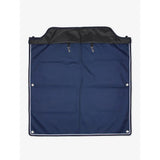 Navy blue stable drape navy horse blanket with black reinforced top edge and white stitching by lemiuex