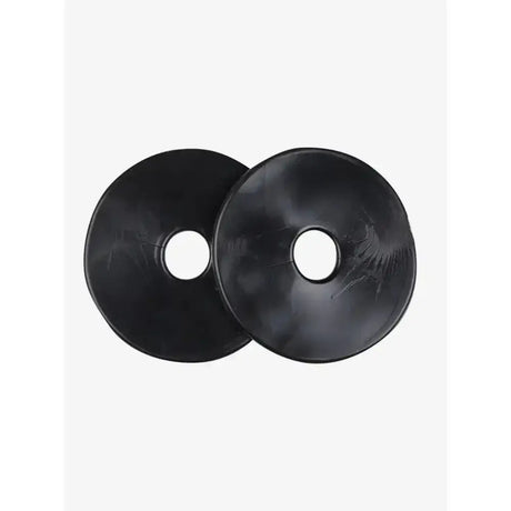 Black rubber horse fly mask discs showing lemieux silicone bit rings made from pliable silicone for secure fit