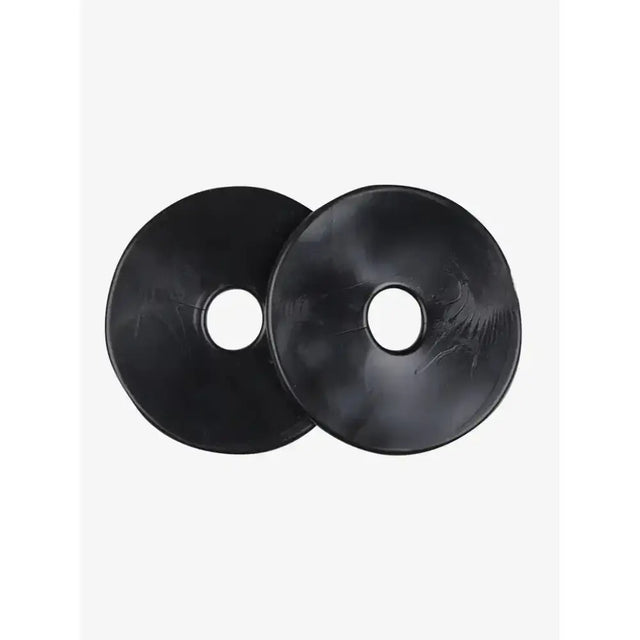 Black rubber horse fly mask discs showing lemieux silicone bit rings made from pliable silicone for secure fit