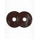 Two dark brown glossy lemieux silicone bit rings made from pliable silicone with central holes for secure fitting