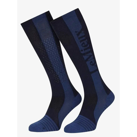 Navy blue and black lemieux silicone performance sock with textured pattern and logo, perfect technical performance socks