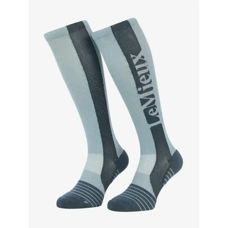 Light gray and black lemieux silicone sock glacier with bold levieux logo and textured panels for technical performance socks