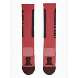 Red lemieux silicone socks cranberry with black accents, mesh panels, and reinforced toe and heel for athletic use
