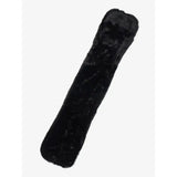 Black faux fur lemieux simuwool dressage girth cover black with plush texture and tapered ends for dressage use