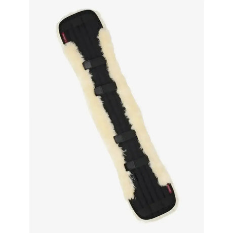 Black sheepskin-lined lemieux simuwool dressage girth cover natural with adjustable black straps breathable half-lined cover