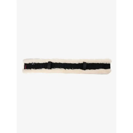 Black lemieux simuwool girth cover black natural with cushioned faux lambswool shearling and black plastic buckle