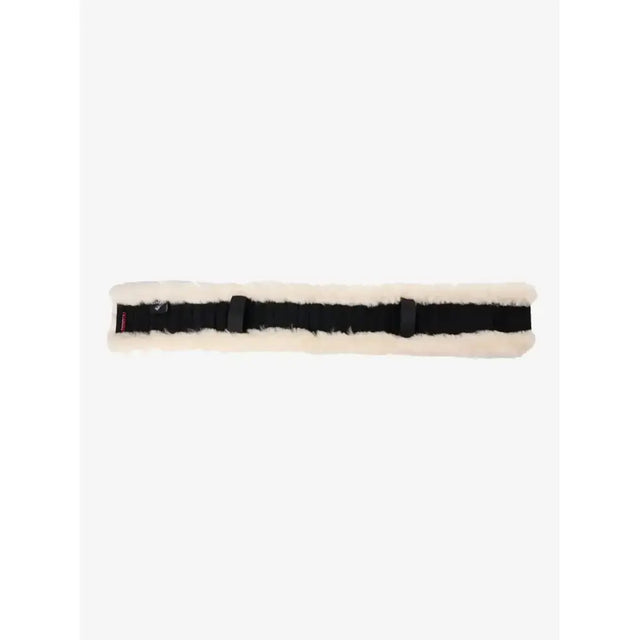 Black lemieux simuwool girth cover black natural with cushioned faux lambswool shearling and black plastic buckle