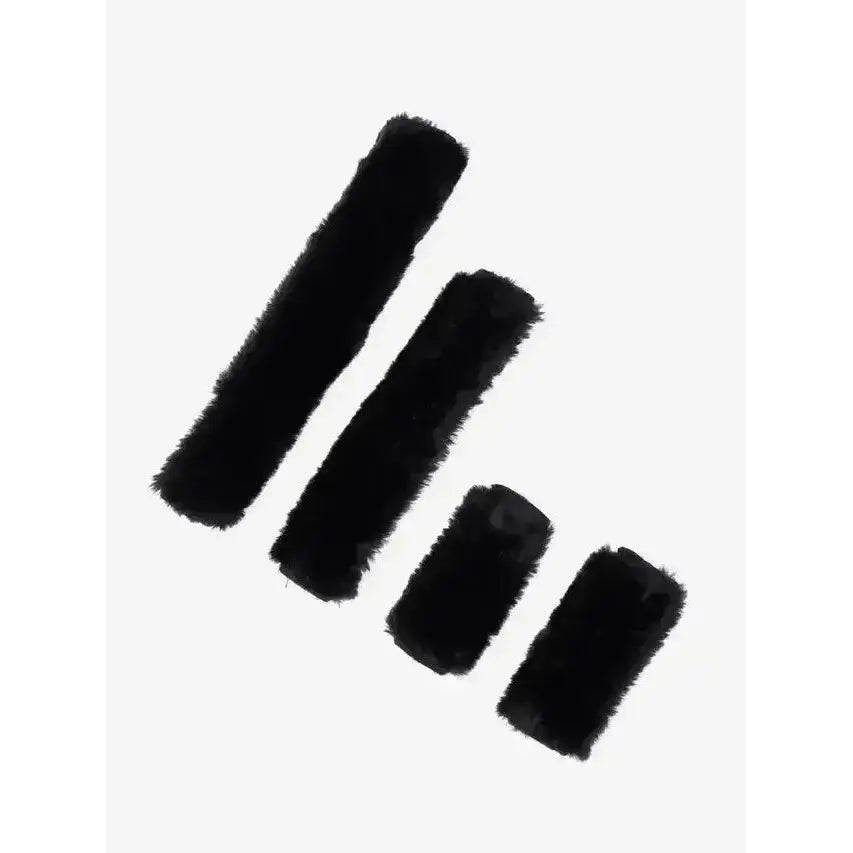Black fuzzy car seat cover set featuring lemieux simuwool faux lambskin headcollar for extra comfort and style