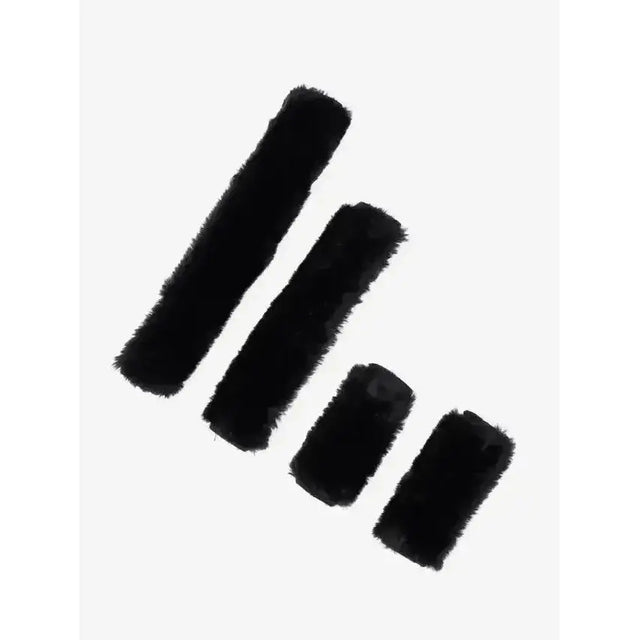 Black fuzzy car seat cover set featuring lemieux simuwool faux lambskin headcollar for extra comfort and style