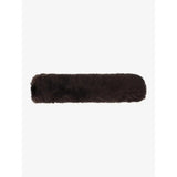 Dark brown lemieux simuwool noseband cover with soft faux lambskin plush fur delicately protects noses