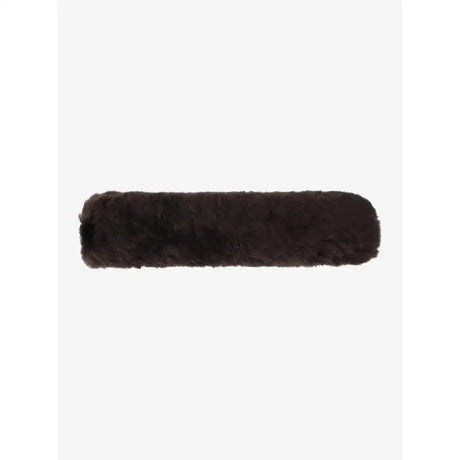 Dark brown lemieux simuwool noseband cover with soft faux lambskin plush fur delicately protects noses