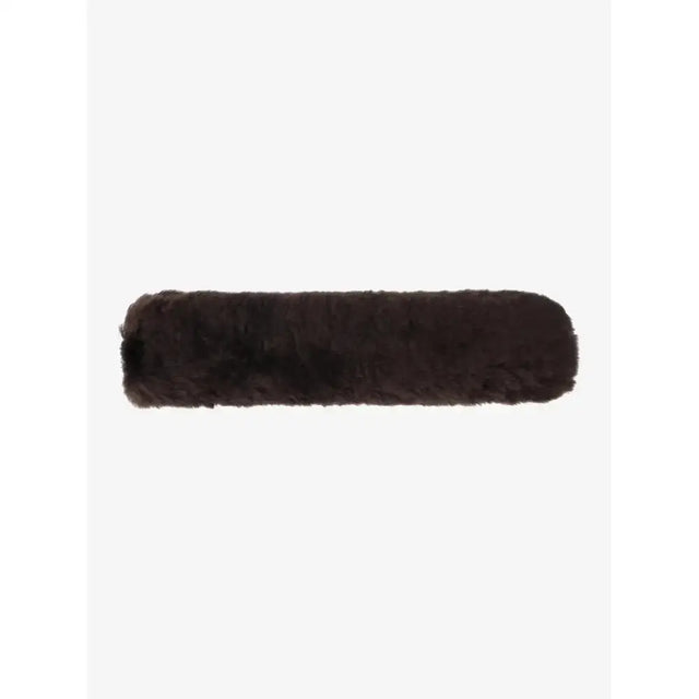 Dark brown lemieux simuwool noseband cover with soft faux lambskin plush fur delicately protects noses