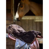 Black plush fur simuwool seat saver with contoured shape lemieux simuwool seat for comfortable riding