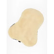 Cream-colored plush lemieux simuwool seat saver natural with fuzzy texture and black trim for car seats