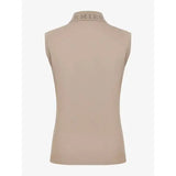 Sleeveless beige Lemieux Sport Polo Mink top with high collar and MIE text in super lightweight fabric