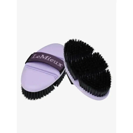 Lavender lemieux soft body brush wisteria with black bristles and flexi design allowing easy grooming and comfort