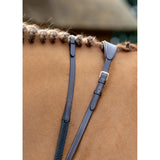 Dark gray leather lemieux soft rubber reins havana brass with gold buckles and textured grip for riding control