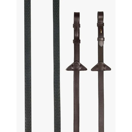 Dark brown lemieux soft rubber reins havana brass with textured grip and stitched detailing for horse riding
