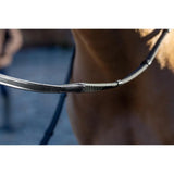 Lemieux soft rubber reins with stoppers black silver featuring silver metal horse bridle with textured dotted strap and nylon lining prevents stretching