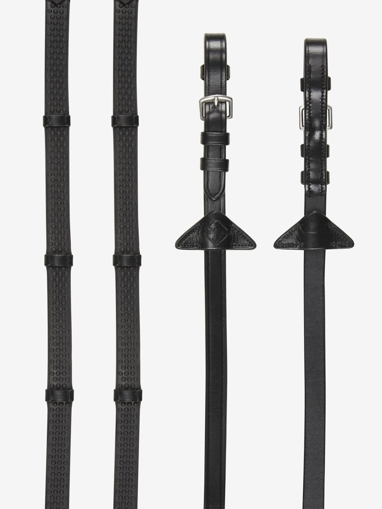 LeMieux Soft Rubber Reins with Stoppers Black/Silver Pony Black/Silver Rubber Reins