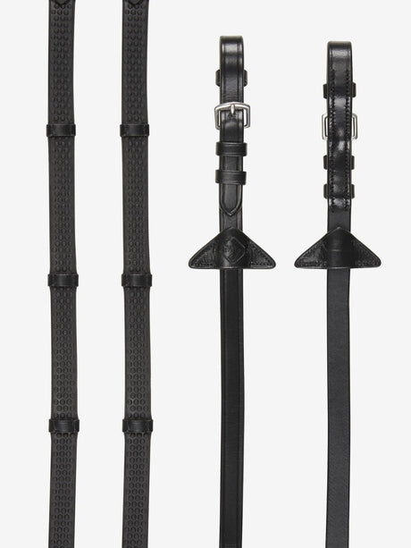 LeMieux Soft Rubber Reins with Stoppers Black/Silver Pony Black/Silver Rubber Reins