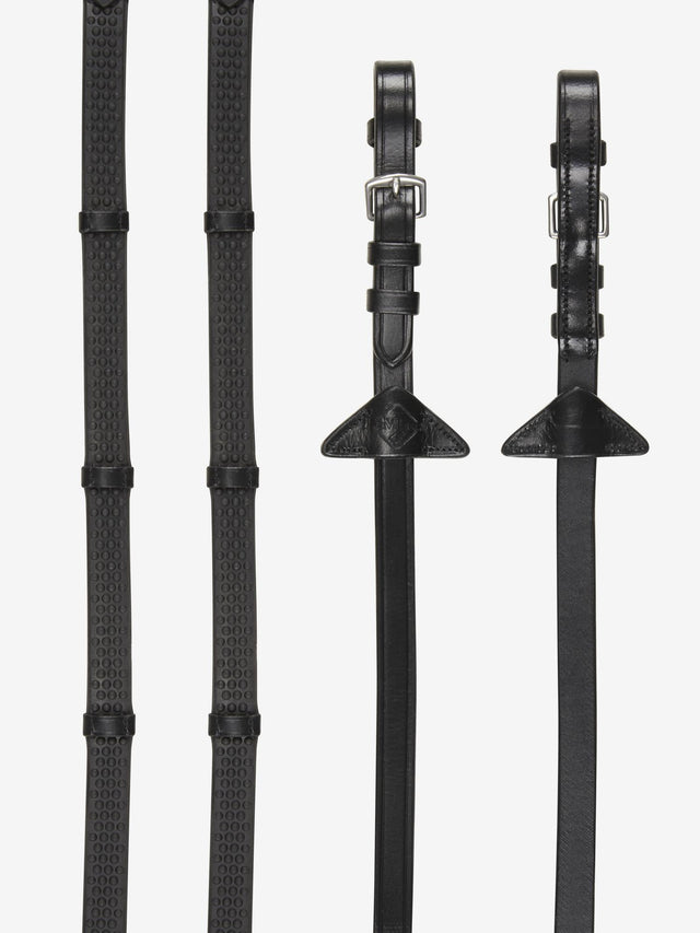 LeMieux Soft Rubber Reins with Stoppers Black/Silver Pony Black/Silver Rubber Reins