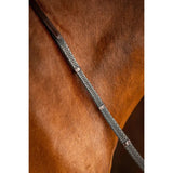 Black leather horse bridle strap with havana brass stoppers lemieux soft rubber and nylon lining prevents stretching