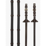 Black leather lemieux soft rubber reins with havana brass stoppers textured grip and nylon lining prevents stretching