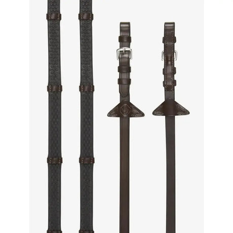 LeMieux Soft Rubber Reins with Stoppers Havana/Silver Cob Havana/Brass Rubber Reins