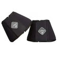 Black lemieux soft shell over reach boots showing back with diamond shaped logo patch for hoof protection