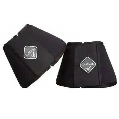 Black lemieux soft shell over reach boots showing back with diamond shaped logo patch for hoof protection