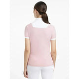 A lemieux sophia short pink top with white high collar and trim featuring short sleeve pleated design blossom