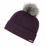 LeMieux sparkle beanie fig in deep purple style rib knit with silver faux fur pom pom and soft micro fleece brim embellishments
