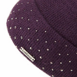 A deep purple lemieux sparkle beanie with silver rhinestones style rib knit and soft micro fleece lining
