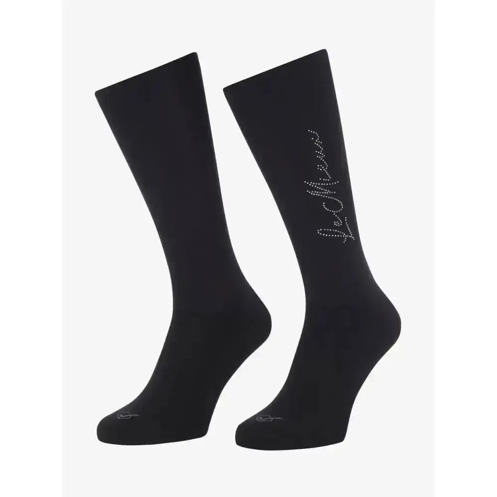 Black lemieux sparkle competition crew socks with sparkling rhinestone logo perfect for close contact competition use