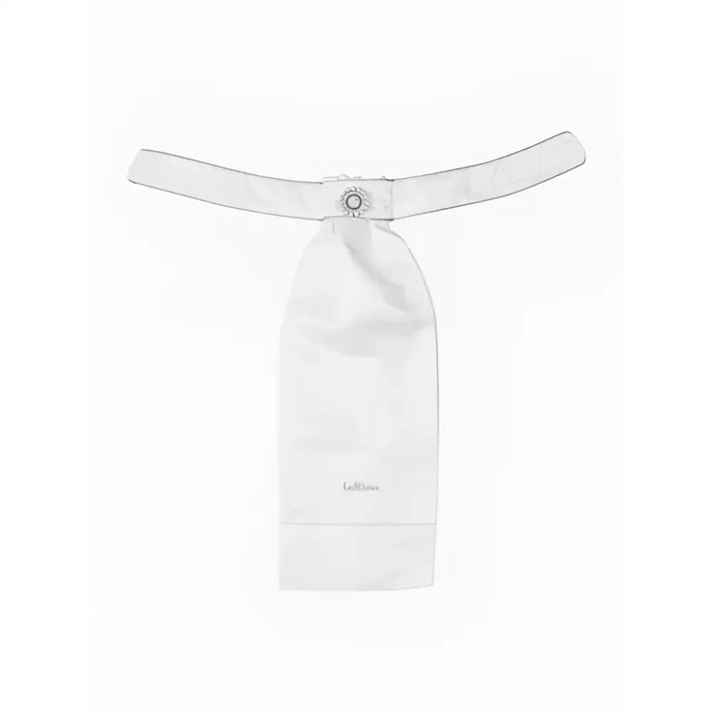 White satin cravat with silver decorative button by lemieux sparkle stock in sparkle stock white color