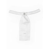 White satin cravat with silver decorative button by lemieux sparkle stock in sparkle stock white color